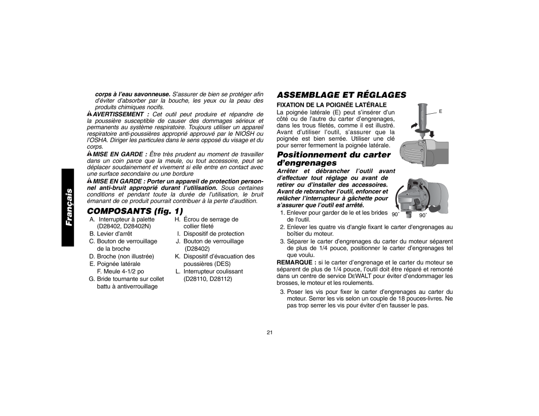 Epson D28402R, D28112 COMPOSANTS fig, Assemblage Et Réglages, Positionnement du carter d’engrenages, Français 