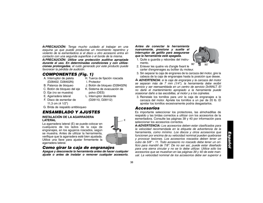 Epson D28402R COMPONENTES Fig, Ensamblado Y Ajustes, Como girar la caja de engranajes, Accesorios, Lateral, Español 