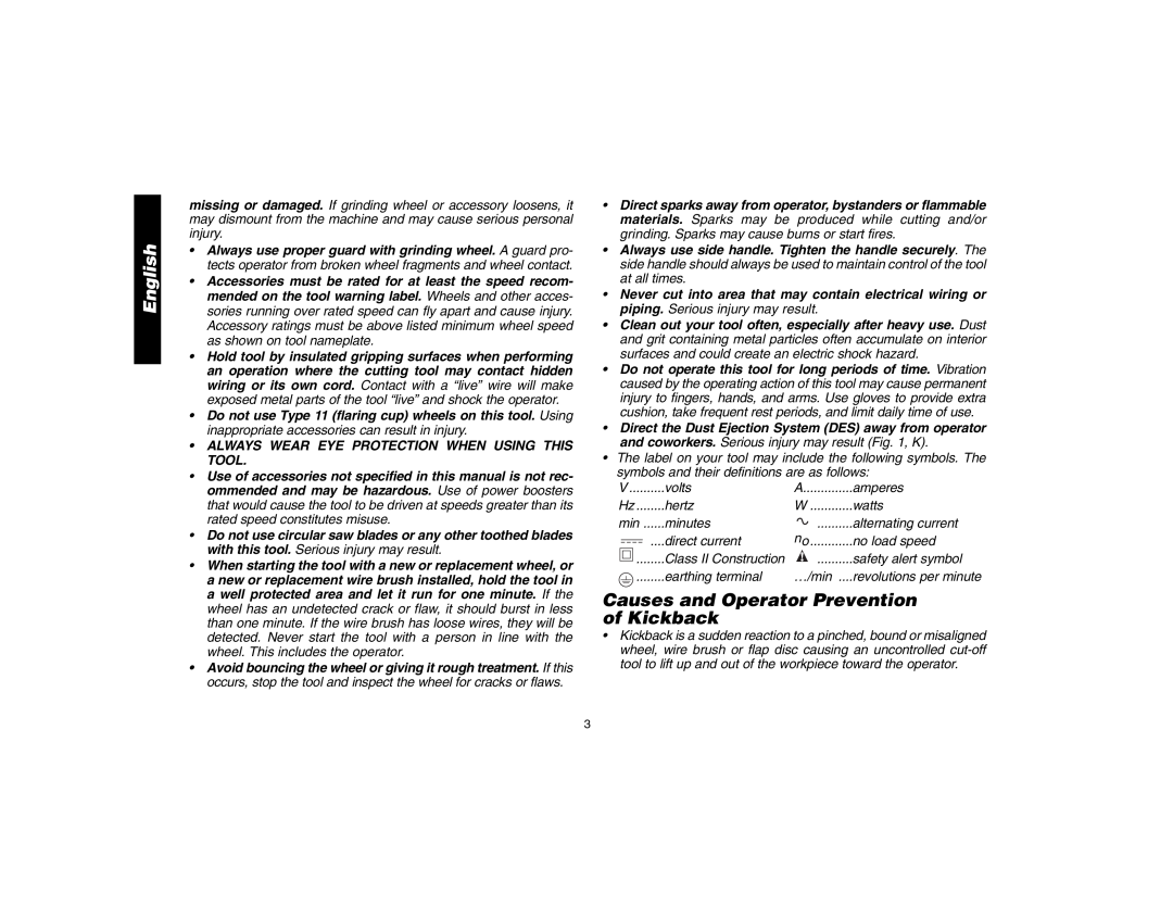 Epson D28402R, D28112 instruction manual Causes and Operator Prevention of Kickback, English 
