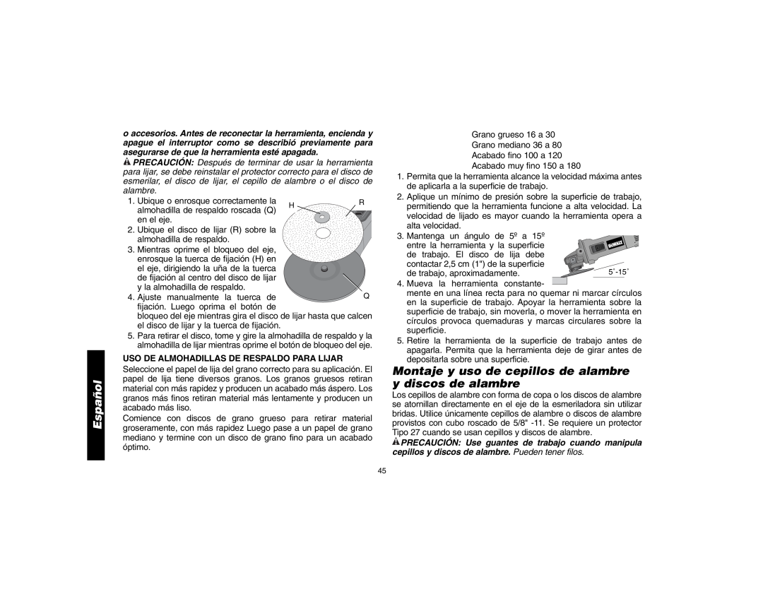 Epson D28402 Montaje y uso de cepillos de alambre y discos de alambre, Uso De Almohadillas De Respaldo Para Lijar, Español 