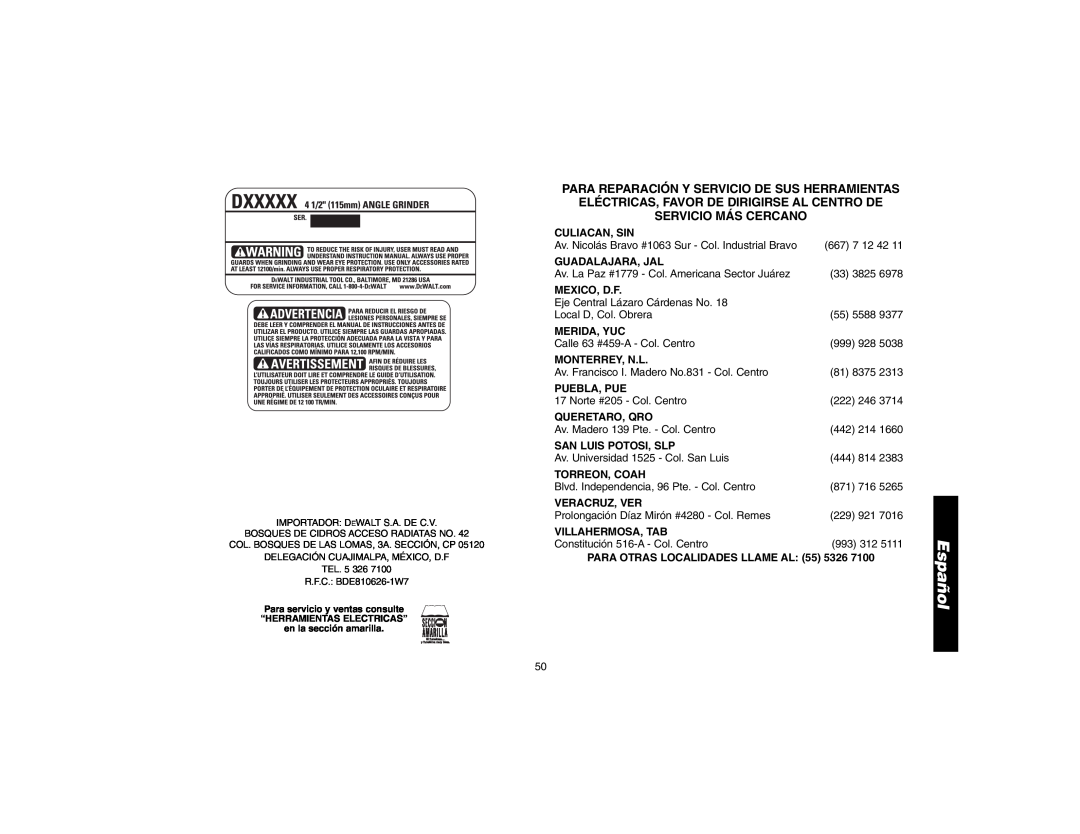 Epson D28402R, D28112 instruction manual Para Reparación Y Servicio De Sus Herramientas, Español 