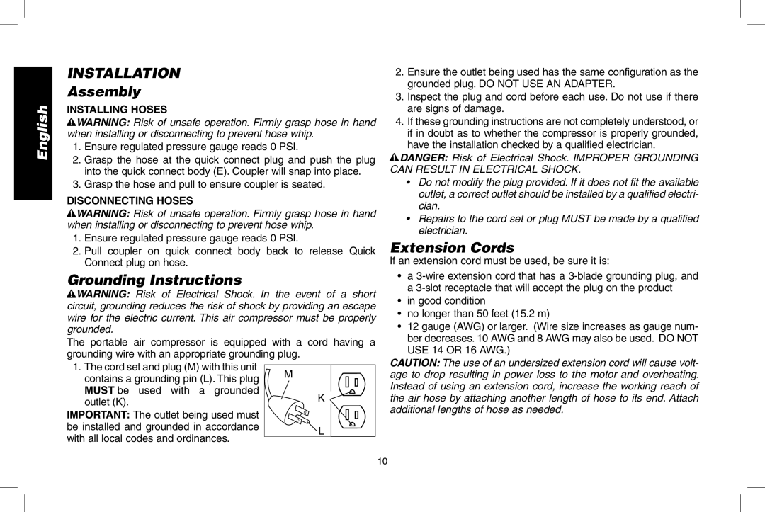 Epson D55168 instruction manual Installation, Assembly, Grounding Instructions, Extension Cords 