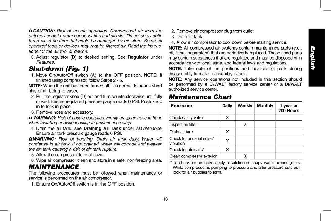 Epson D55168 instruction manual Shut-down Fig, Maintenance Chart, Procedure Daily Weekly Monthly Year or 