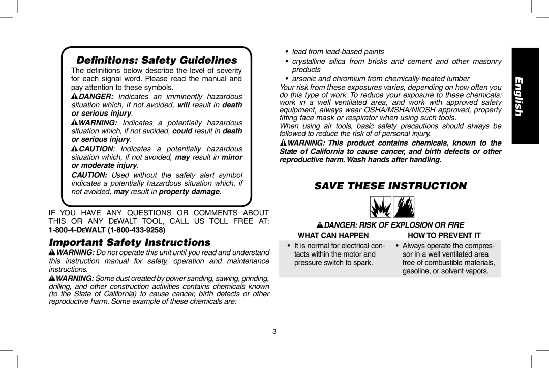 Epson D55168 Deﬁnitions Safety Guidelines, Save These Instruction, Important Safety Instructions, Dewalt, What can Happen 
