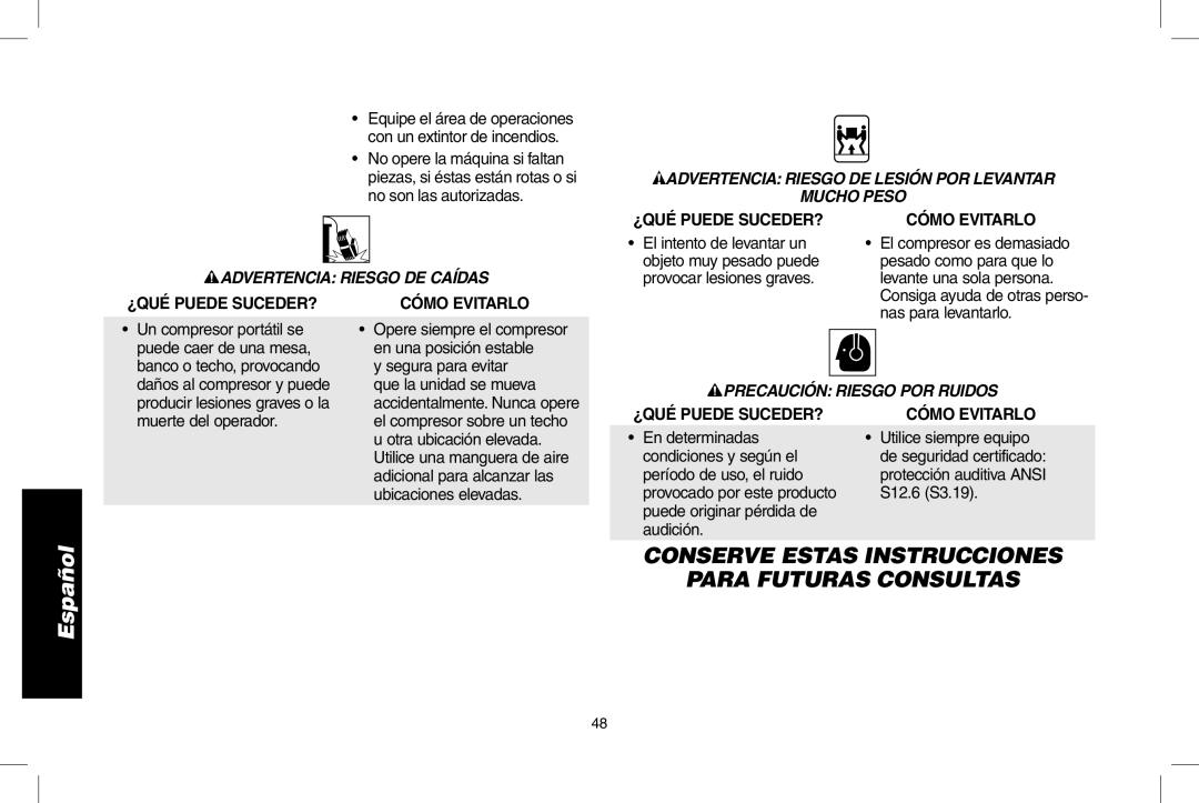 Epson D55168 instruction manual Conserve Estas Instrucciones Para Futuras Consultas, Precaución Riesgo POR Ruidos 