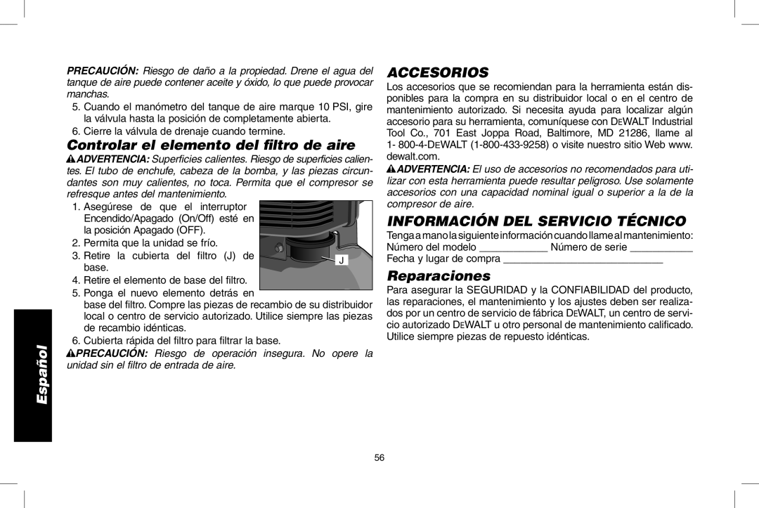 Epson D55168 Controlar el elemento del ﬁltro de aire, Accesorios, Información DEL Servicio Técnico, Reparaciones 