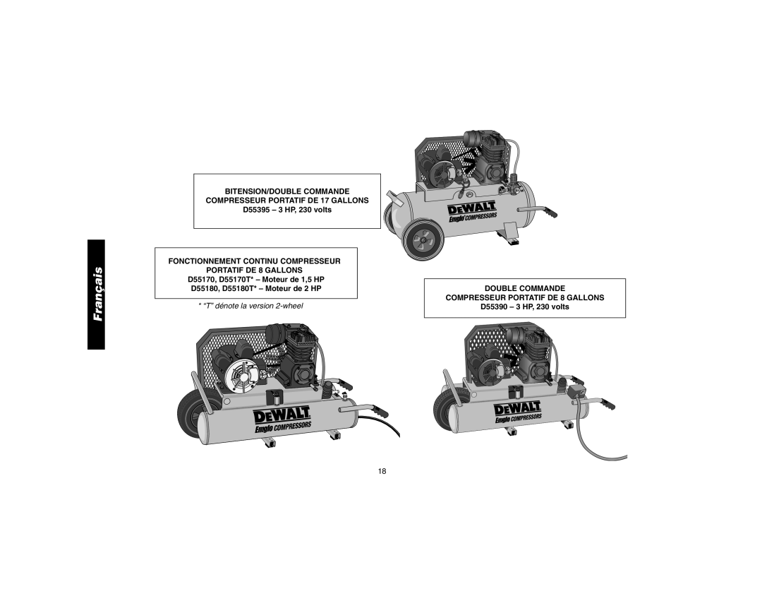 Epson D55170 manual BITENSION/DOUBLE Commande Compresseur Portatif DE 17 Gallons 