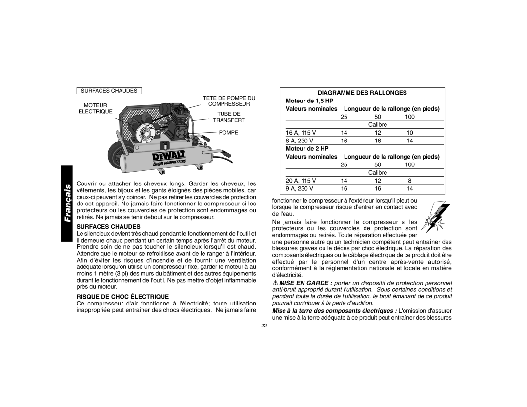 Epson D55170 manual Surfaces Chaudes, Risque DE Choc Électrique, Diagramme DES Rallonges 