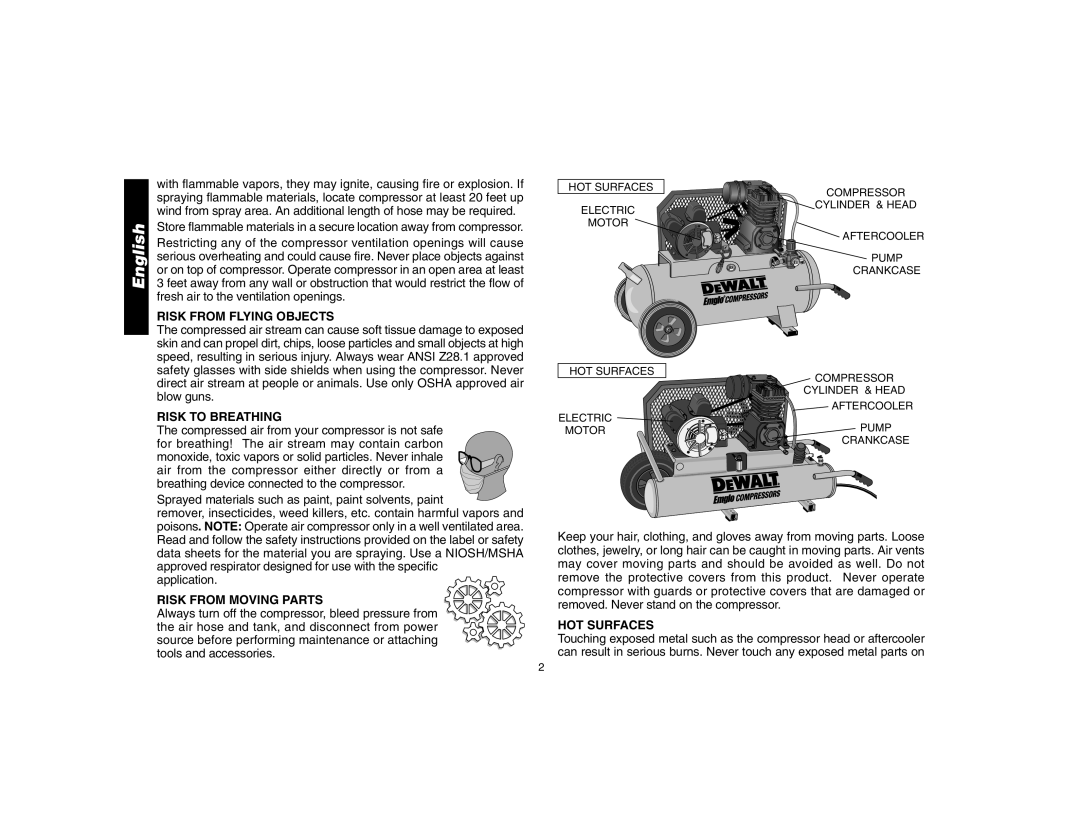 Epson D55170 manual Risk from Flying Objects, Risk to Breathing, Risk from Moving Parts, HOT Surfaces 