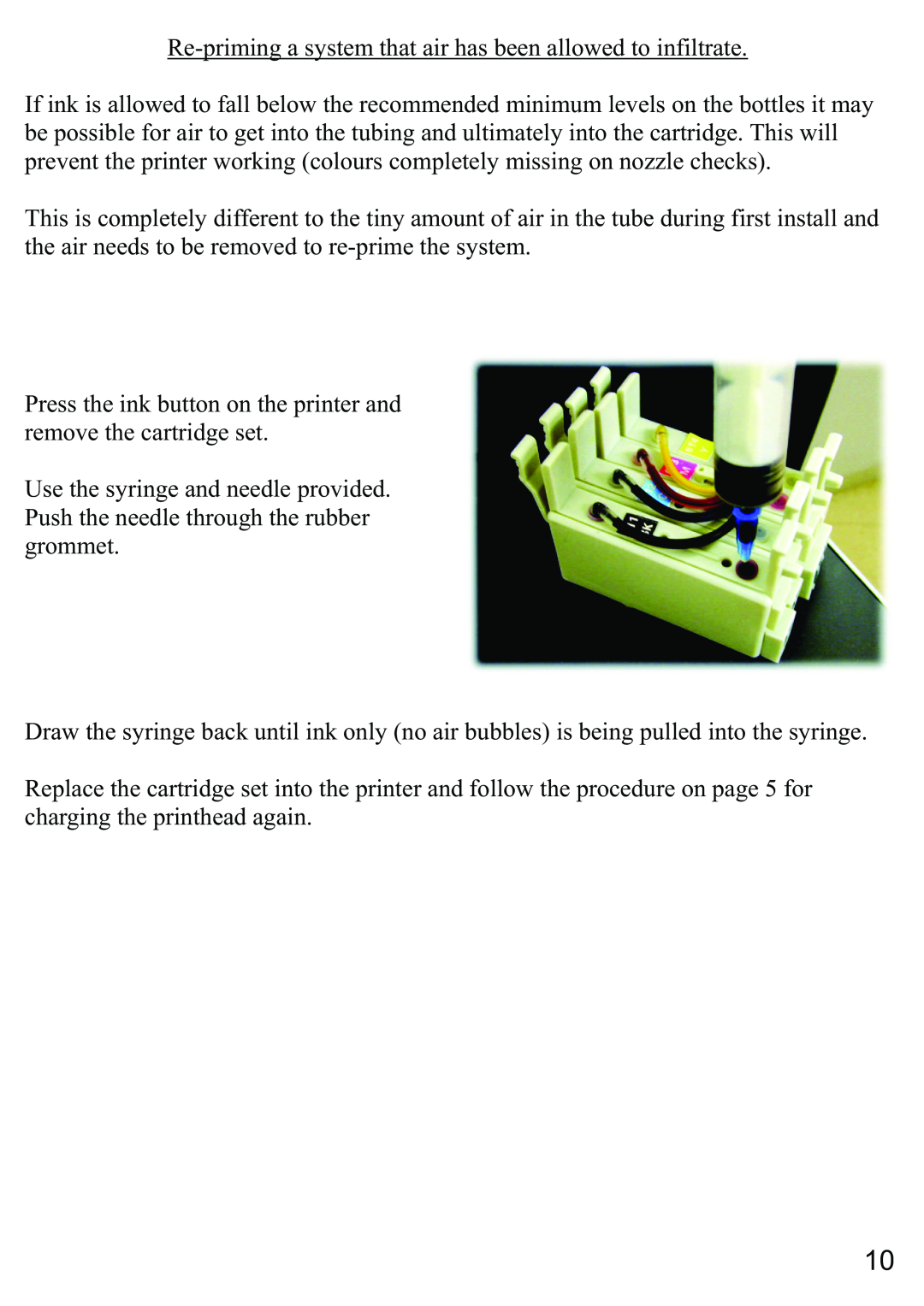 Epson D88 instruction manual Re-priming a system that air has been allowed to infiltrate 