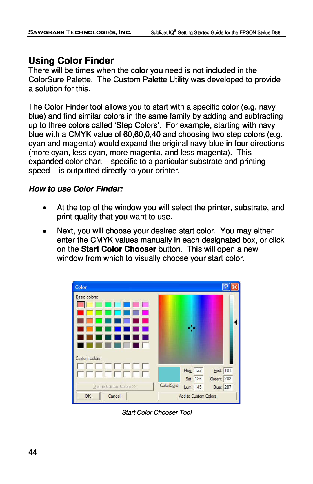 Epson D88 manual Using Color Finder, How to use Color Finder 