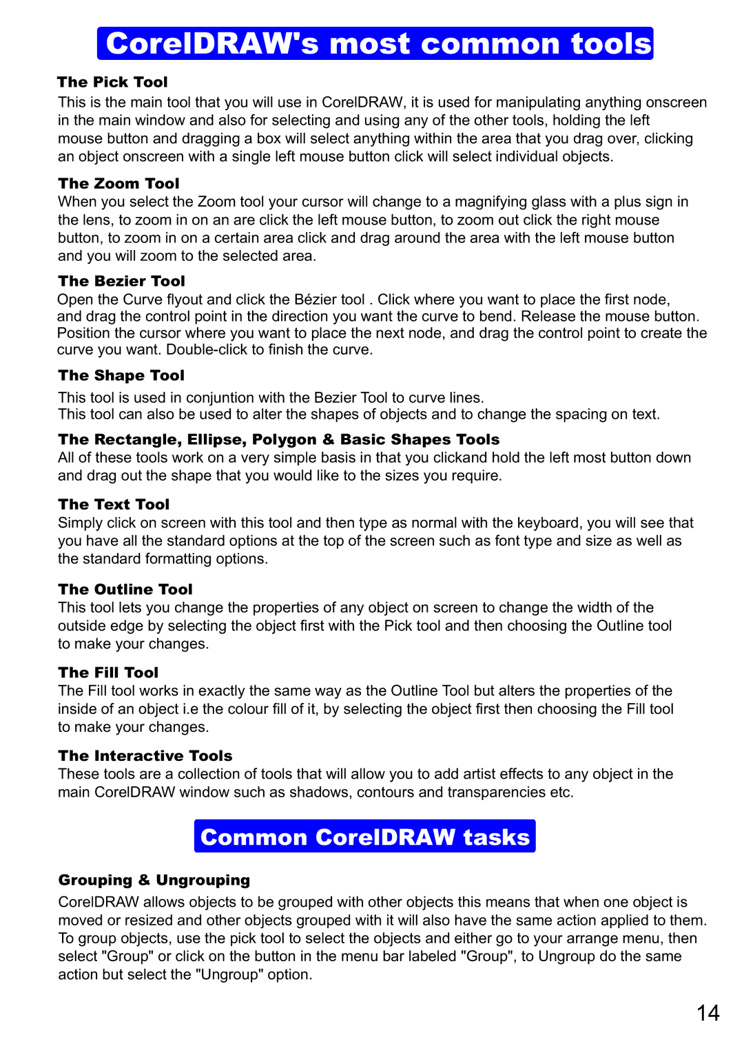 Epson D88 instruction manual CorelDRAWs most common tools, Common CorelDRAW tasks 