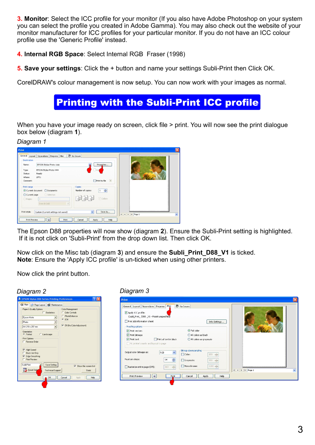 Epson D88 instruction manual Printing with the Subli-Print ICC profile, Diagram 