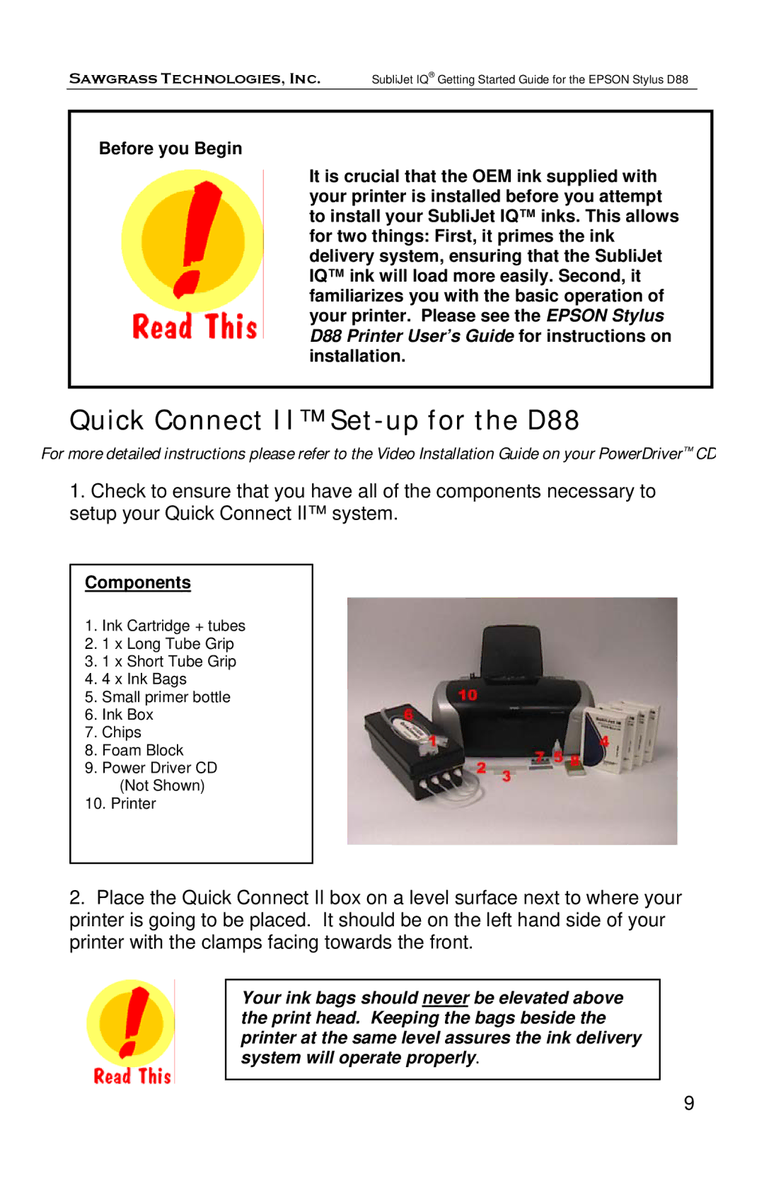 Epson manual Quick Connect II Set-up for the D88, Components 