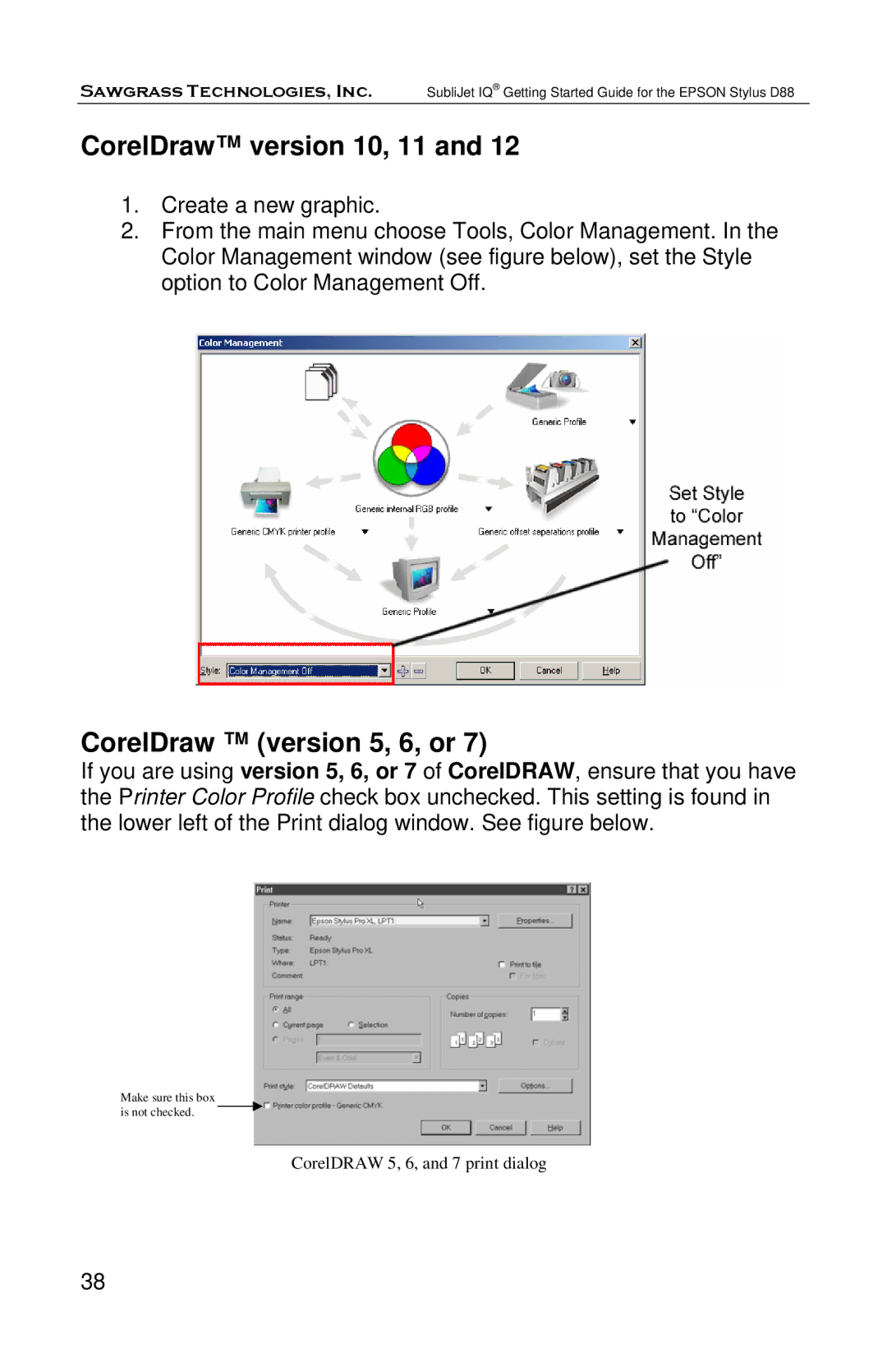 Epson D88 manual CorelDraw version 10, 11, CorelDraw version 5, 6, or 