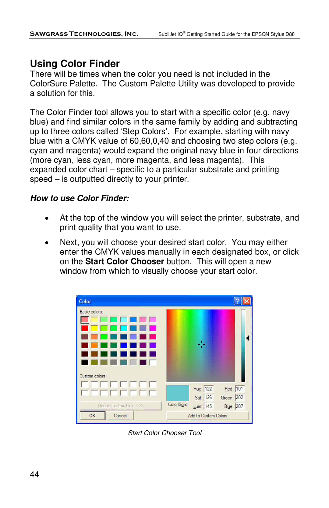 Epson D88 manual Using Color Finder, How to use Color Finder 