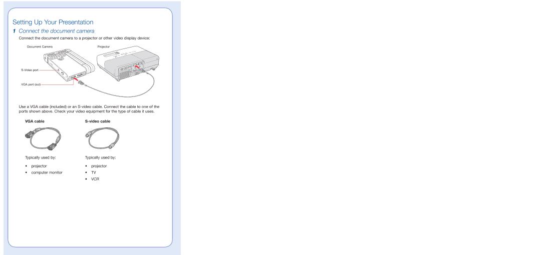 Epson DC-10s warranty Setting Up Your Presentation, Connect the document camera 