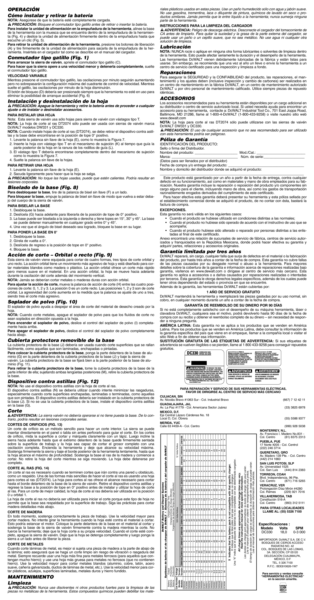 Epson DC330 instruction manual Operación, Mantenimiento, Accesorios 