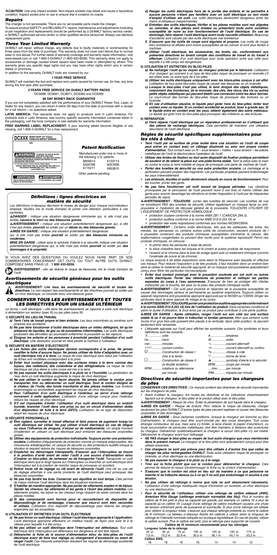 Epson DC800 Repairs, Three Year Limited Warranty, Patent Notiﬁcation, Déﬁnitions lignes directrices en matière de sécurité 