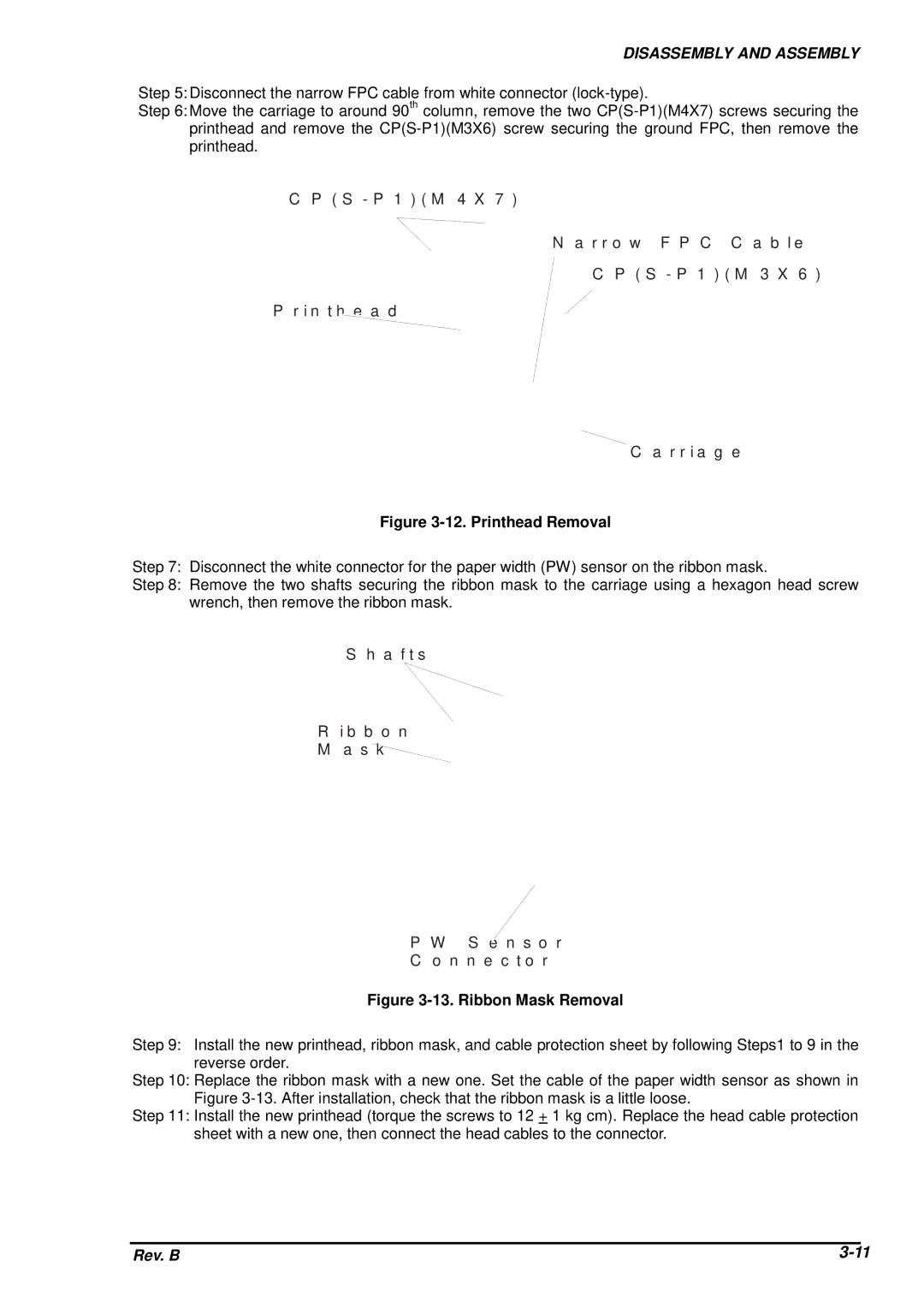 Epson DFX-8500 service manual Printhead Removal 