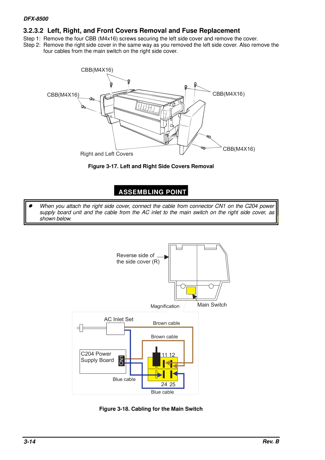 Epson DFX-8500 Left, Right, and Front Covers Removal and Fuse Replacement, Left and Right Side Covers Removal 