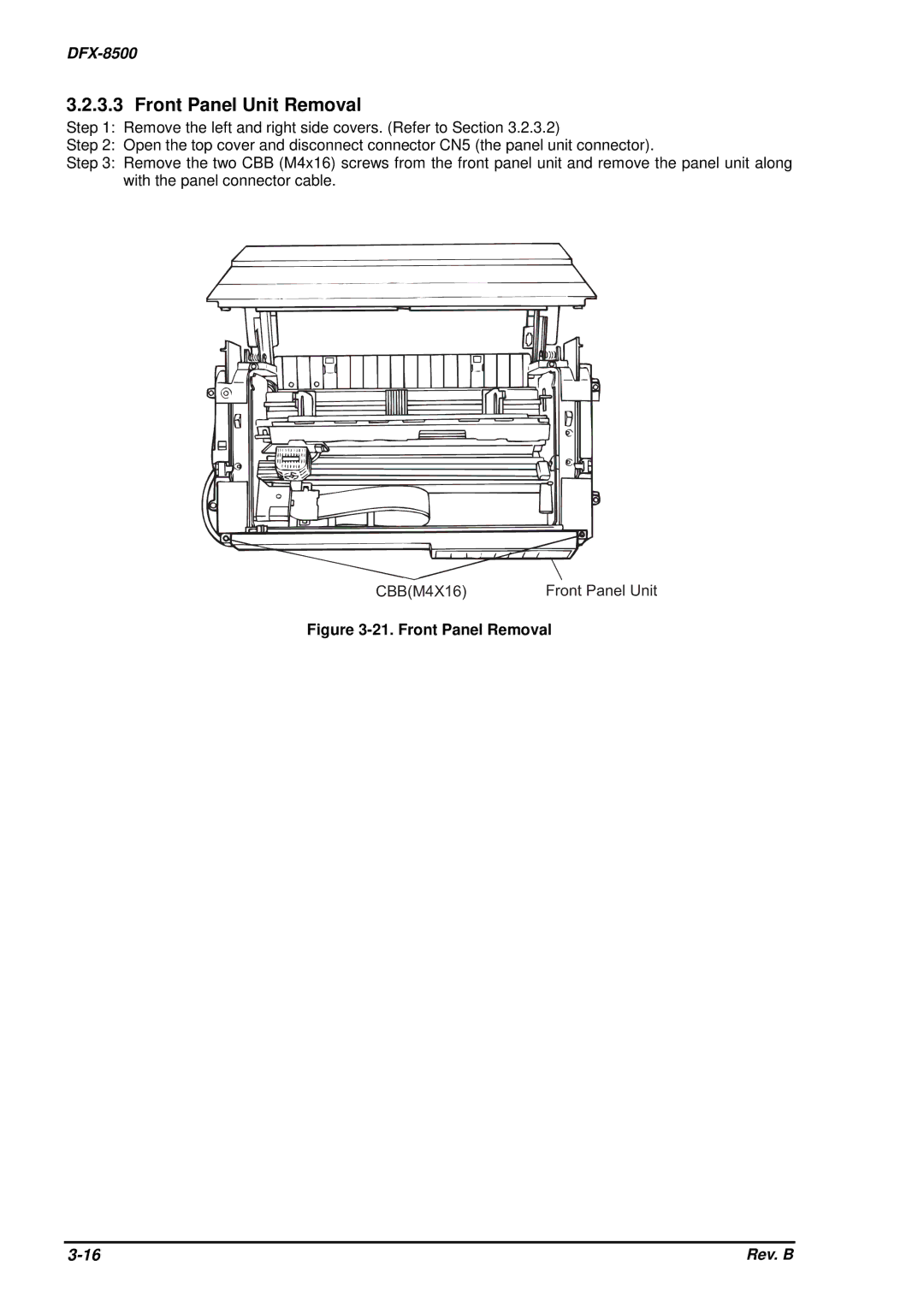 Epson DFX-8500 service manual Front Panel Unit Removal, Front Panel Removal 