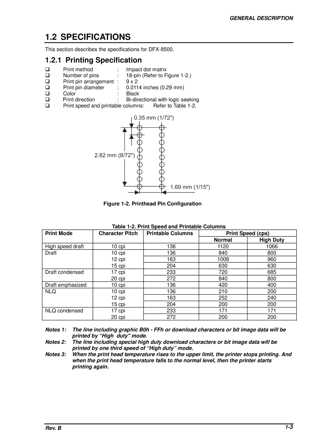 Epson DFX-8500 service manual Specifications, Printing Specification, Nlq 