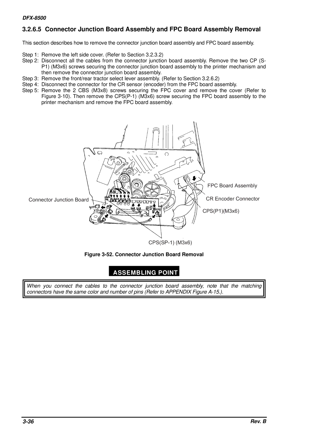 Epson DFX-8500 service manual Connector Junction Board Removal 