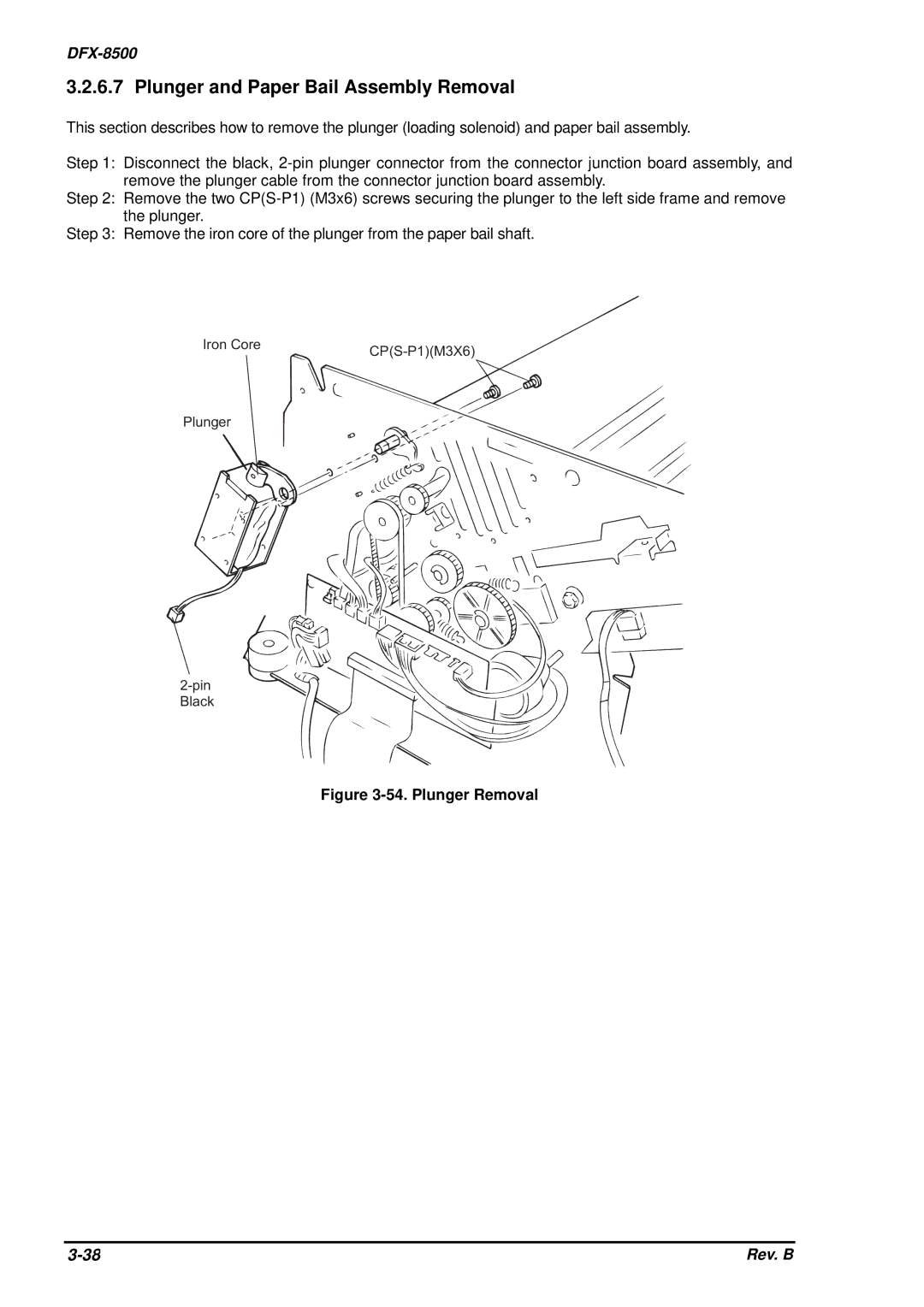 Epson DFX-8500 service manual Plunger and Paper Bail Assembly Removal, Plunger Removal 