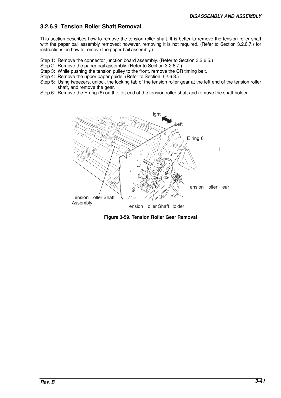 Epson DFX-8500 service manual Tension Roller Shaft Removal, Tension Roller Gear Removal 