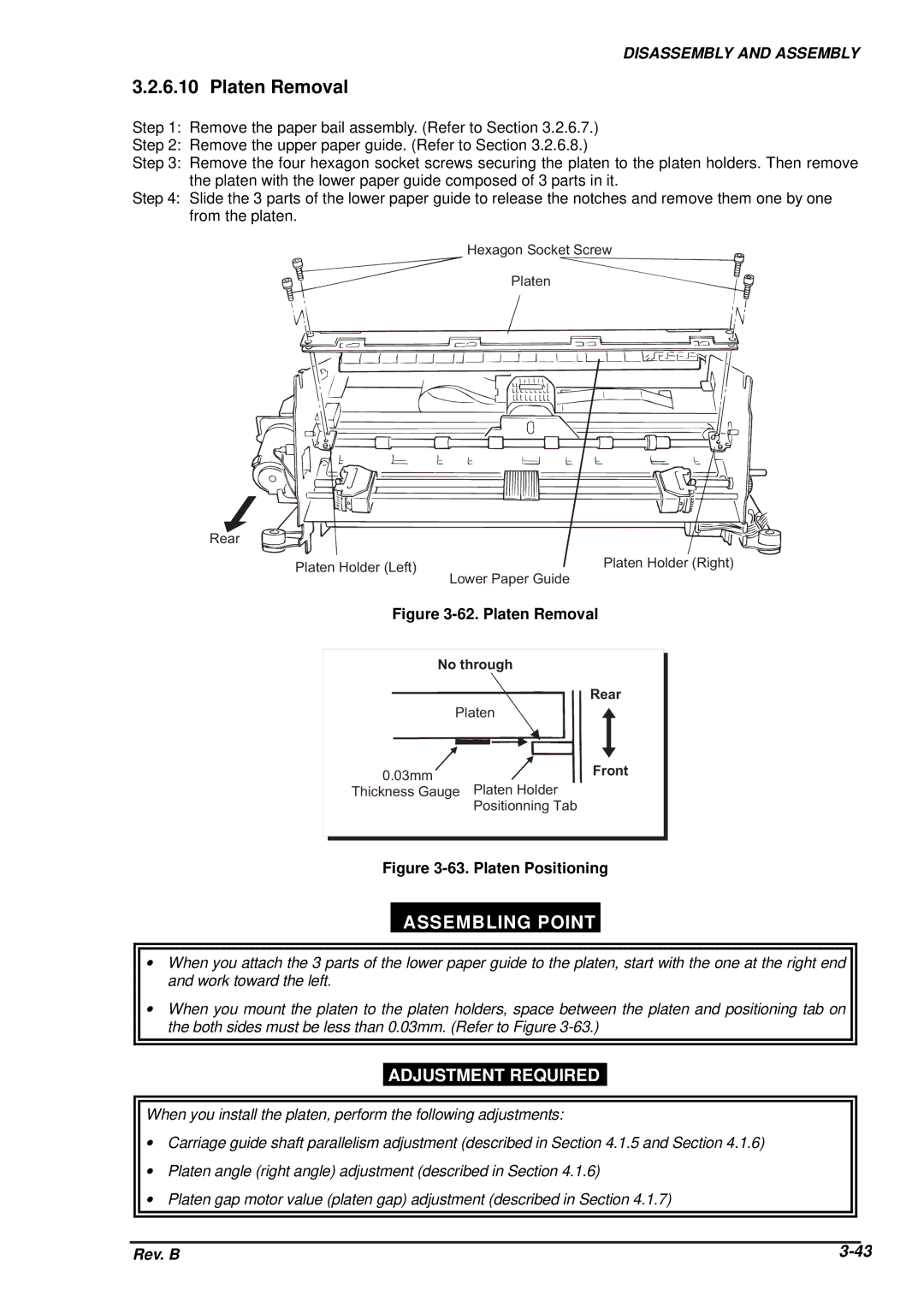 Epson DFX-8500 service manual Platen Removal 