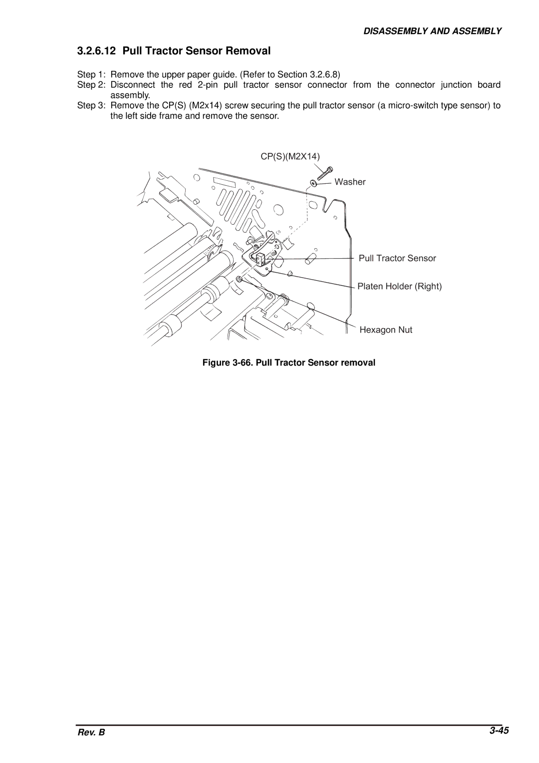 Epson DFX-8500 service manual Pull Tractor Sensor Removal, Pull Tractor Sensor removal 