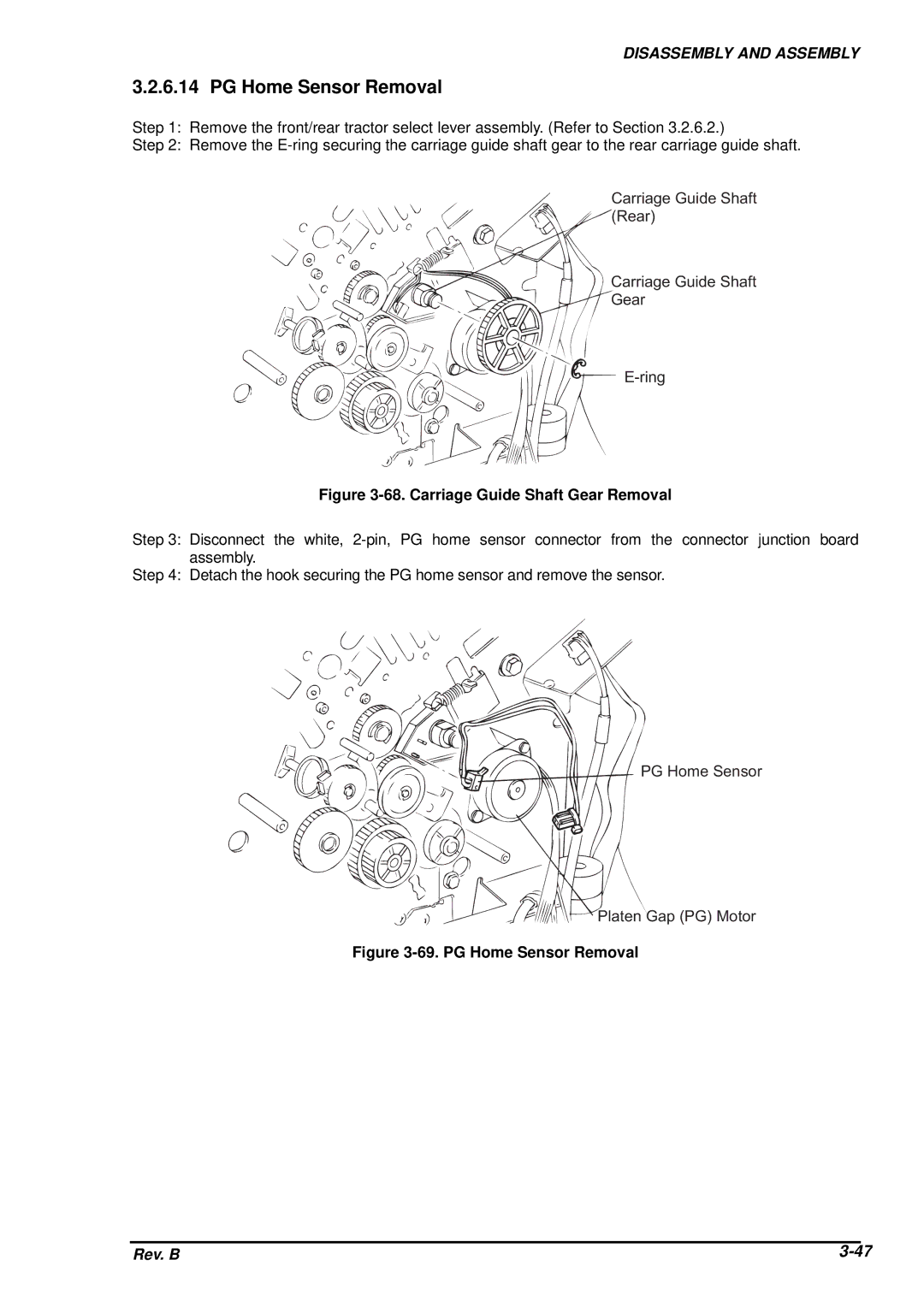 Epson DFX-8500 service manual PG Home Sensor Removal, Carriage Guide Shaft Gear Removal 