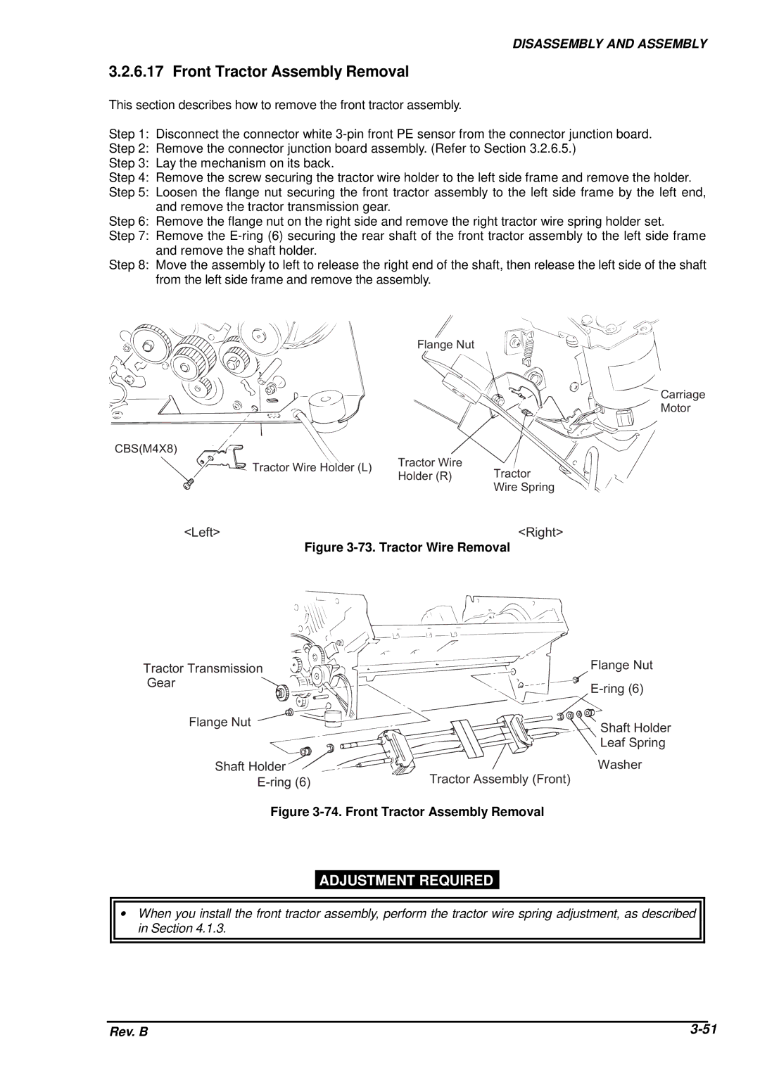 Epson DFX-8500 service manual Front Tractor Assembly Removal, Tractor Wire Removal 