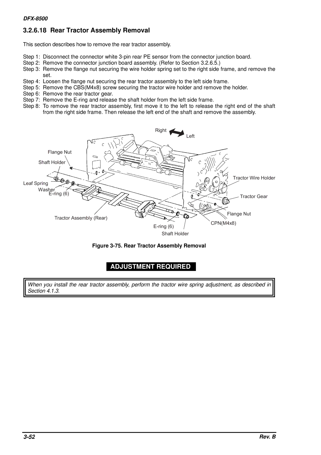 Epson DFX-8500 service manual Rear Tractor Assembly Removal 