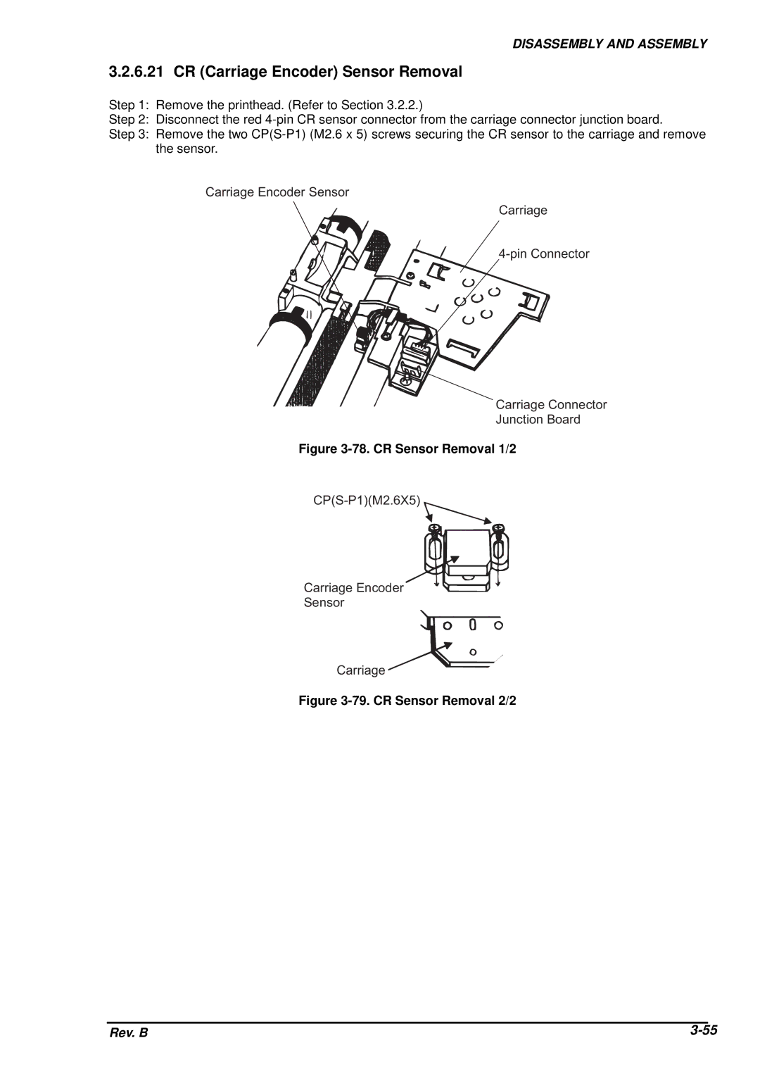 Epson DFX-8500 service manual CR Carriage Encoder Sensor Removal, CR Sensor Removal 1/2 