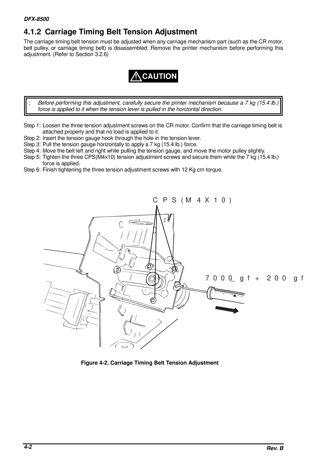 Epson DFX-8500 service manual Carriage Timing Belt Tension Adjustment 