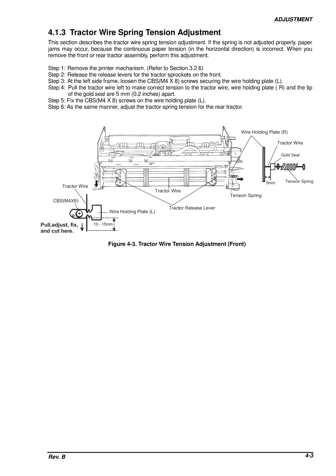 Epson DFX-8500 service manual Tractor Wire Spring Tension Adjustment, Tractor Wire Tension Adjustment Front 