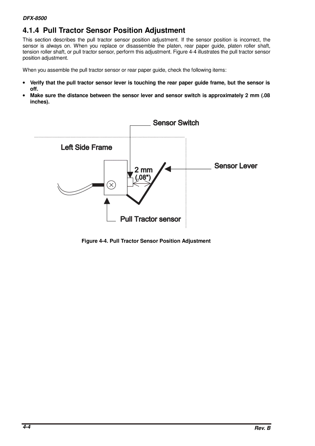 Epson DFX-8500 service manual Pull Tractor Sensor Position Adjustment 