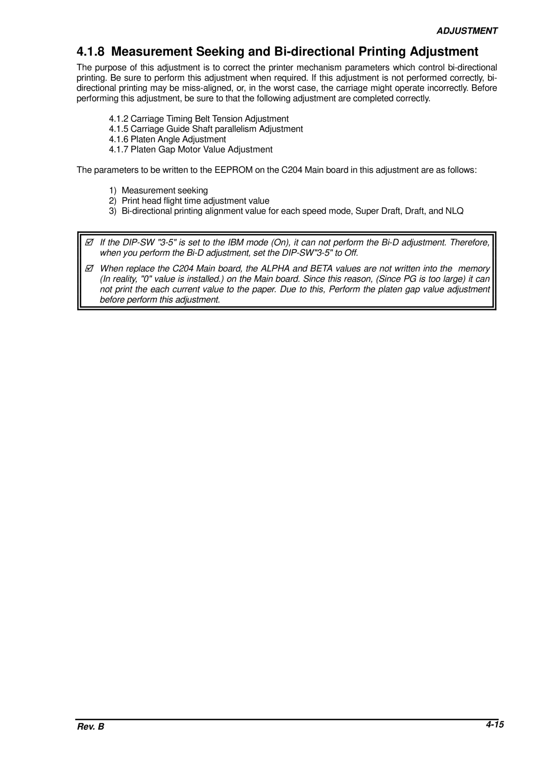 Epson DFX-8500 service manual Measurement Seeking and Bi-directional Printing Adjustment 