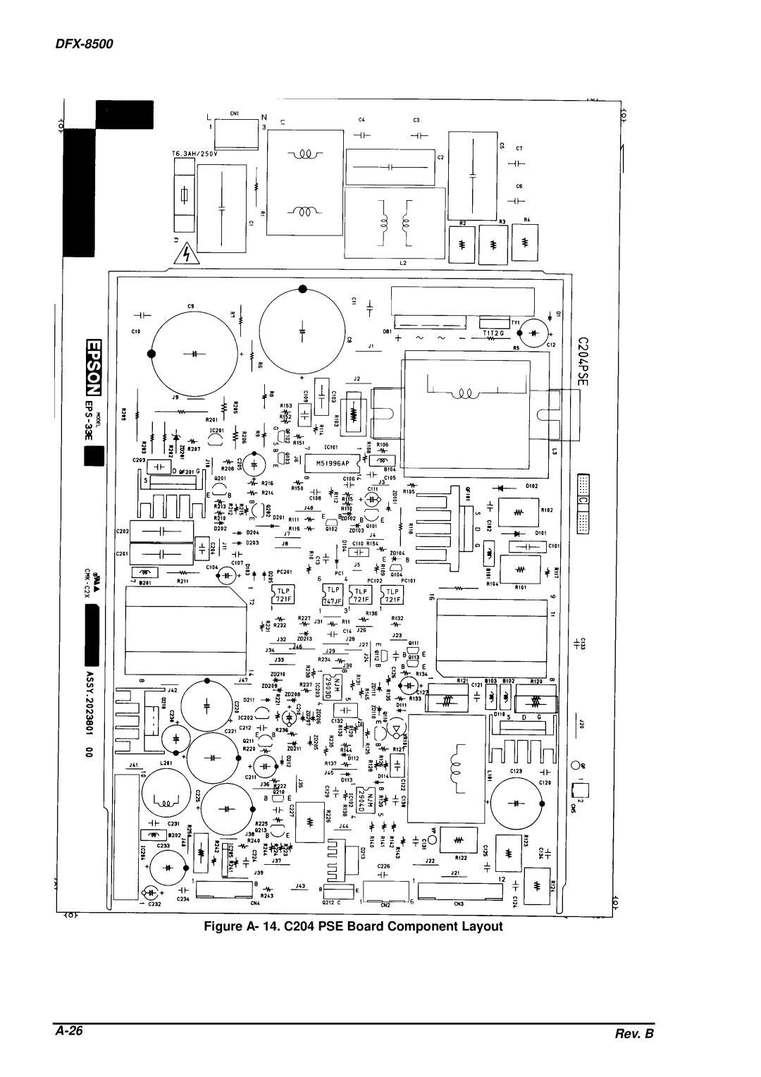 Epson DFX-8500 service manual Figure A- 14. C204 PSE Board Component Layout 