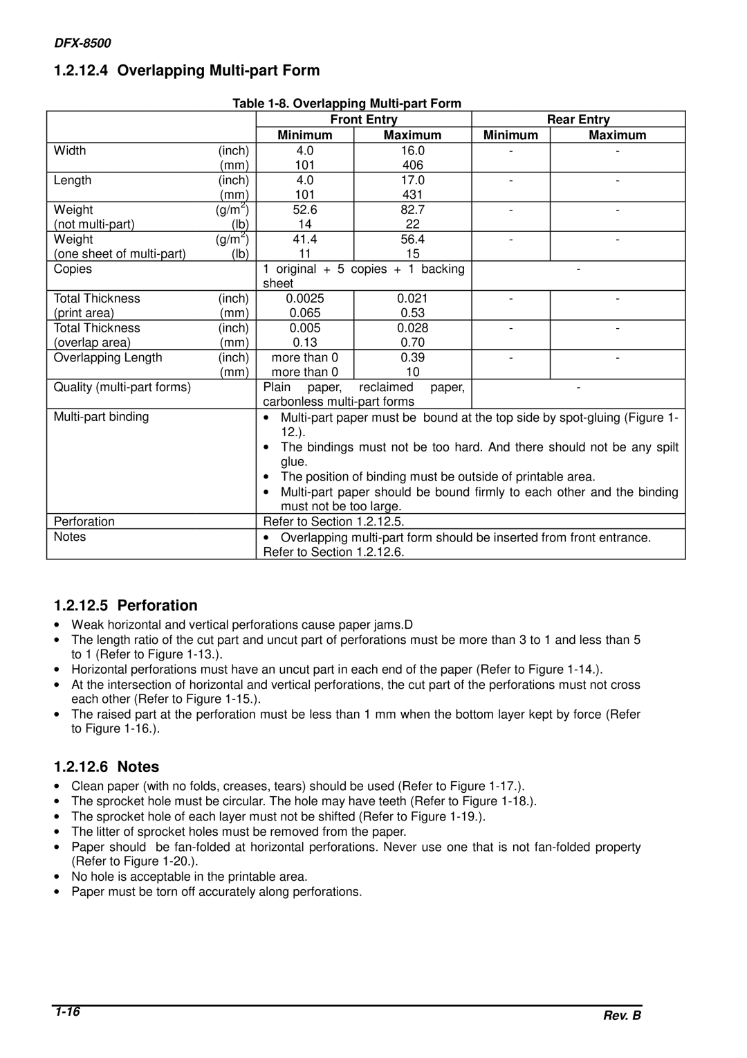 Epson DFX-8500 service manual Overlapping Multi-part Form, Perforation 