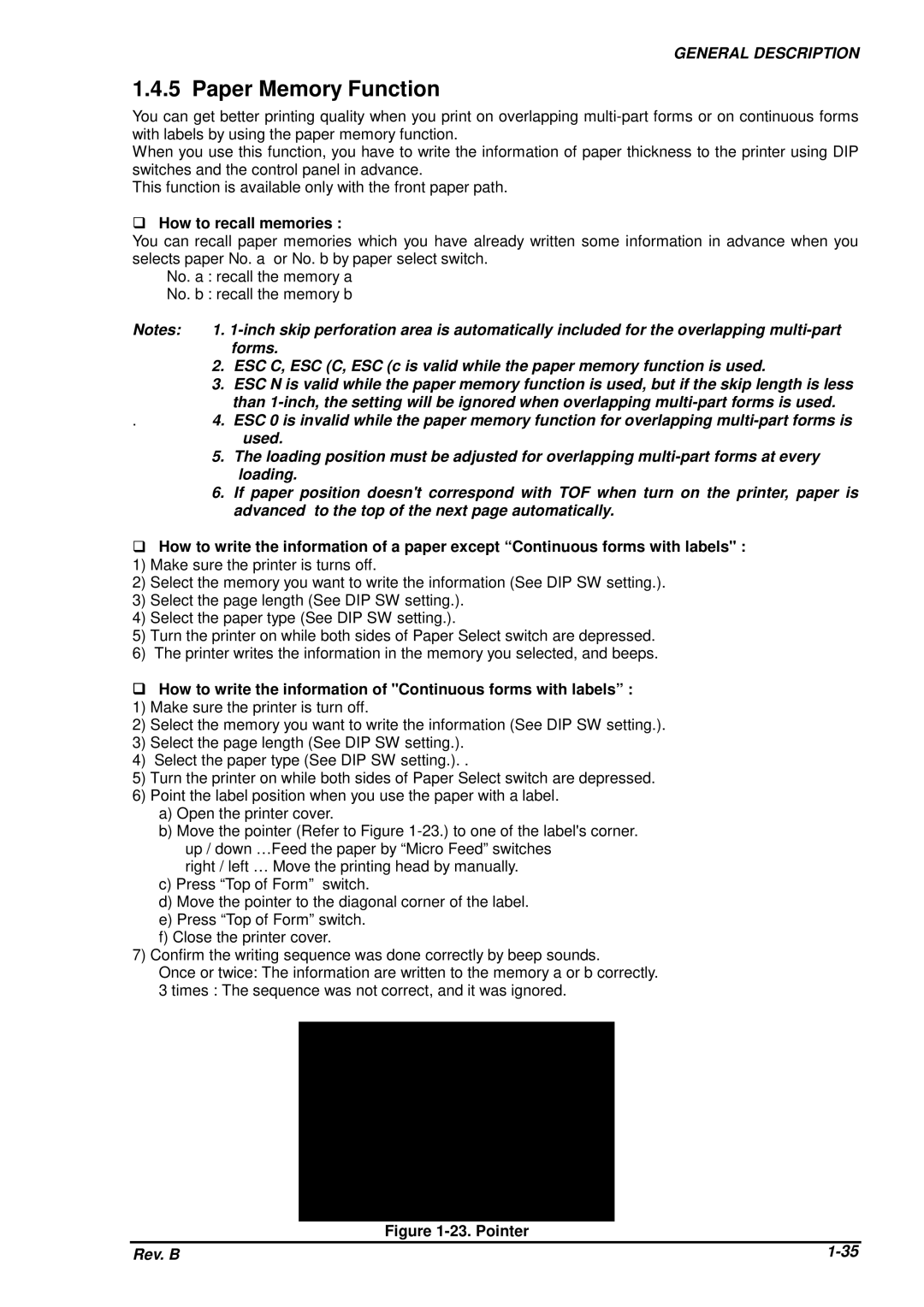 Epson DFX-8500 service manual Paper Memory Function, ‰How to recall memories 