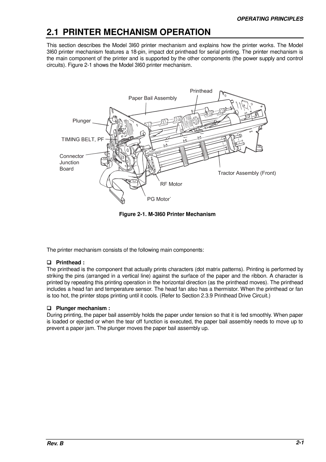 Epson DFX-8500 service manual Printer Mechanism Operation, ‰Printhead, ‰Plunger mechanism 