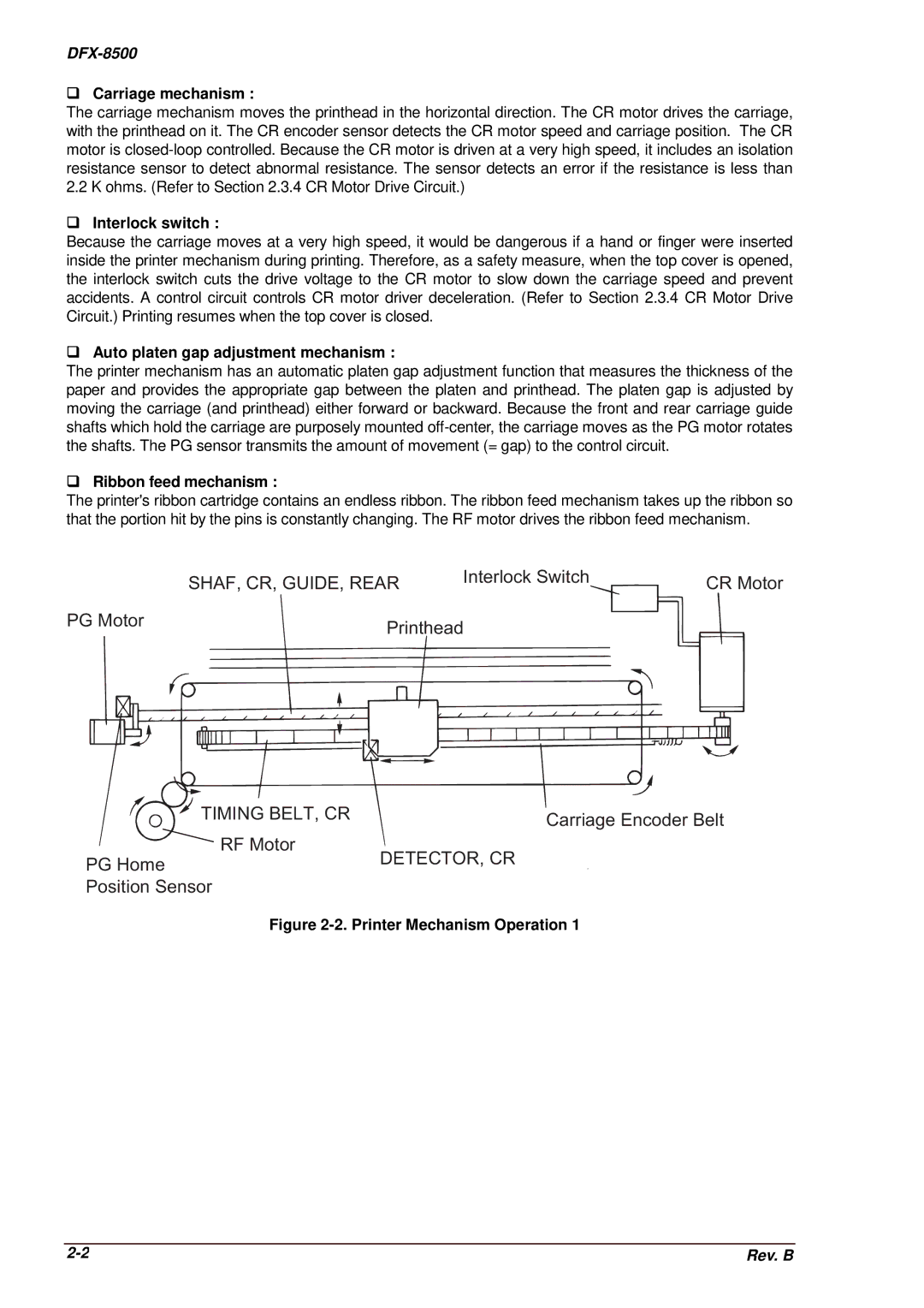 Epson DFX-8500 ‰Carriage mechanism, ‰Interlock switch, ‰Auto platen gap adjustment mechanism, ‰Ribbon feed mechanism 