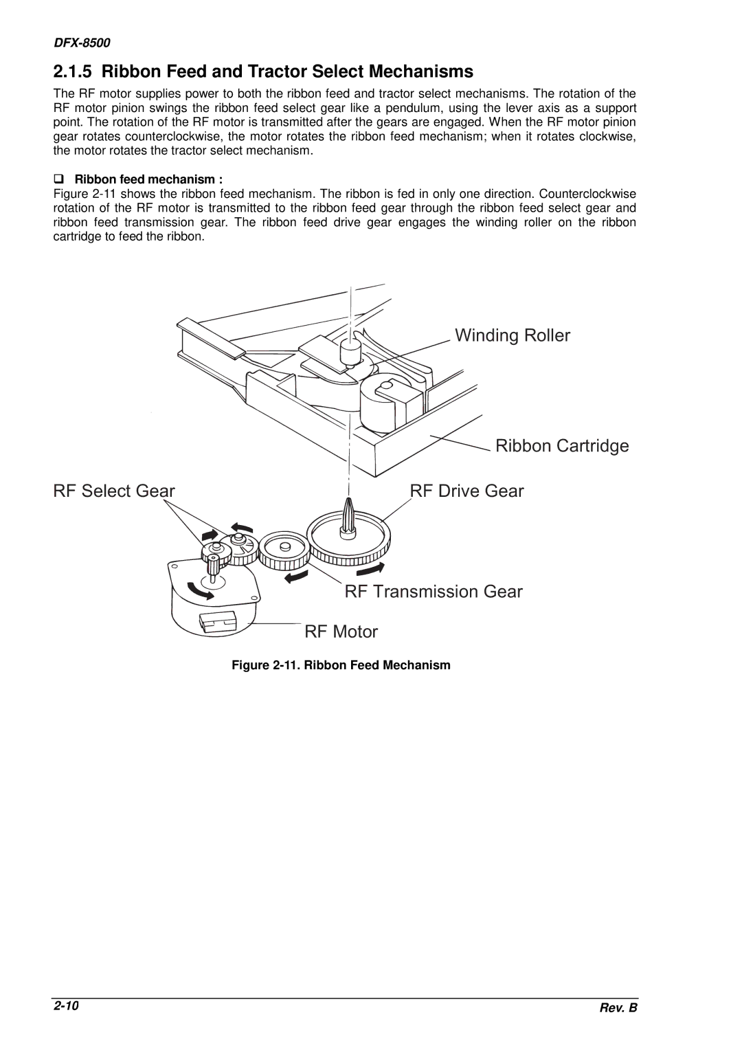 Epson DFX-8500 service manual Ribbon Feed and Tractor Select Mechanisms, Ribbon Feed Mechanism 