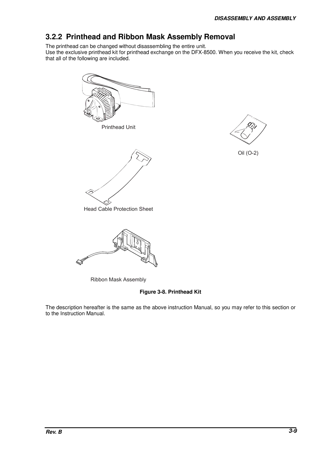 Epson DFX-8500 service manual Printhead and Ribbon Mask Assembly Removal, Printhead Kit 