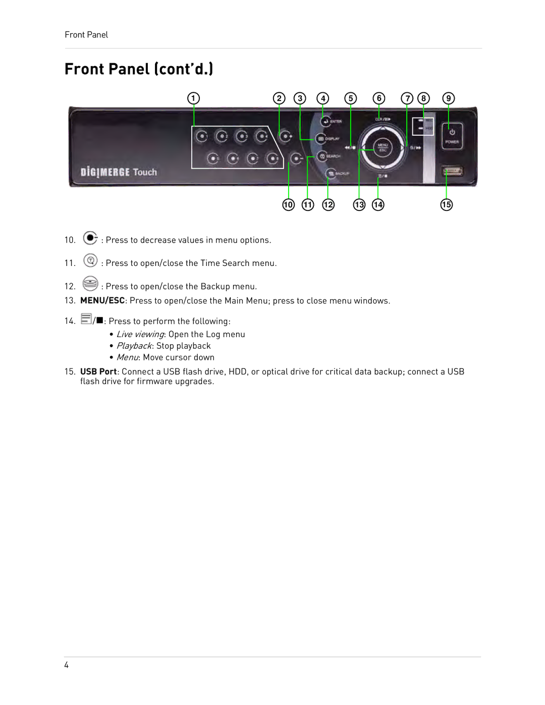 Epson DH200 instruction manual Front Panel cont’d 