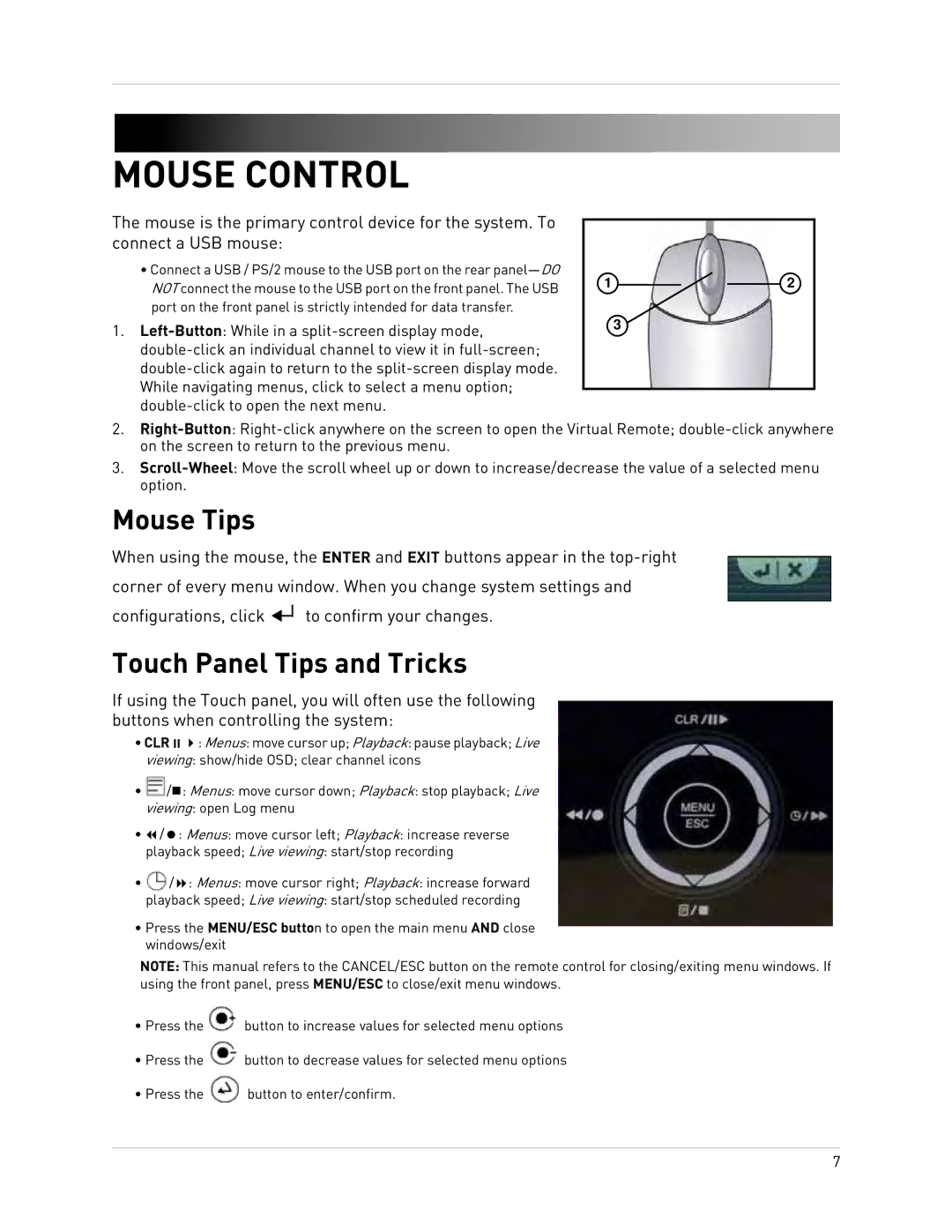 Epson DH200 instruction manual Mouse Control, Mouse Tips, Touch Panel Tips and Tricks 