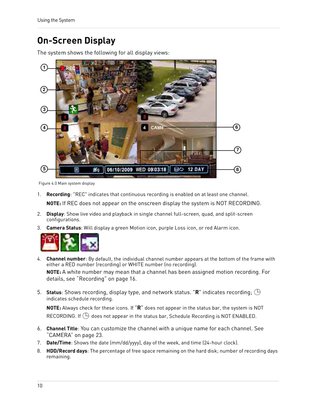 Epson DH200 instruction manual On-Screen Display, System shows the following for all display views 